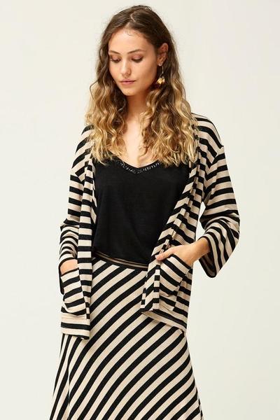 Chaqueta Oky Bolsillos Punto Rayas Negra para Mujer