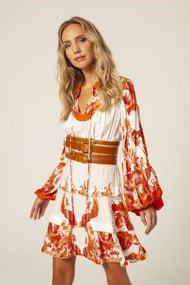 Vestido Masavi Camisero Volantes Pájaros para Mujer