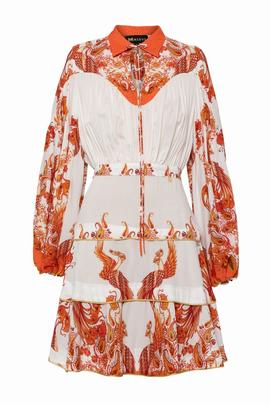 Vestido Masavi Camisero Volantes Pájaros para Mujer