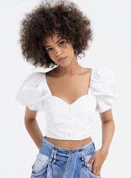 Cropped Fracomina Blouse Botones Blanco para Mujer