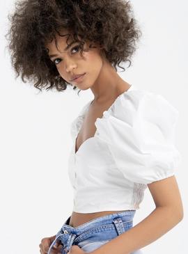 Cropped Fracomina Blouse Botones Blanco para Mujer