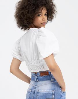 Cropped Fracomina Blouse Botones Blanco para Mujer