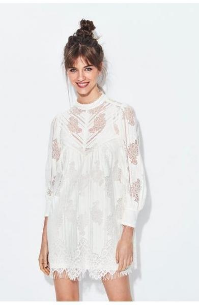 Vestido Highly Preppy Encaje Líneas Y Ramos Blanco para