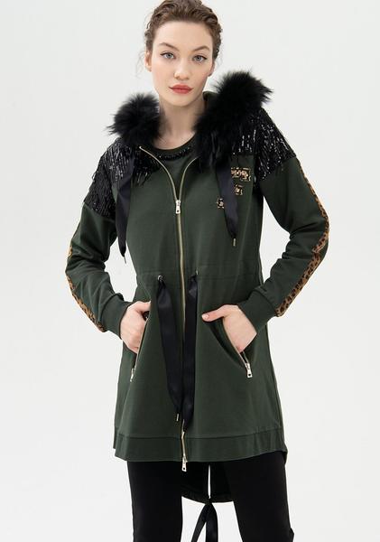 Chaqueta Larga Fracomina Hoody Verde para Mujer
