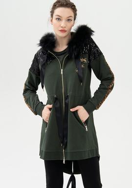 Chaqueta Larga Fracomina Hoody Verde para Mujer