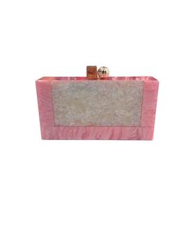 Clutch Rigido Rosa Empolvado y Blanco para Mujer