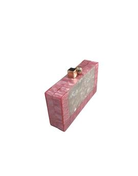 Clutch Rígido Rosa Empolvado y Blanco para Mujer
