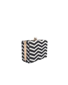 Clutch Rígido Tejido Zig-Zag Blanco y Negro para Mujer