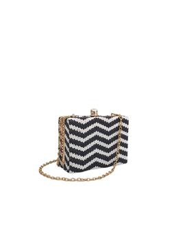 Clutch Rígido Tejido Zig-Zag Blanco y Negro para Mujer