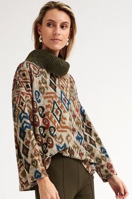 Jersey Oky Cuello Alto Punto Estampado Multicolor para Mujer