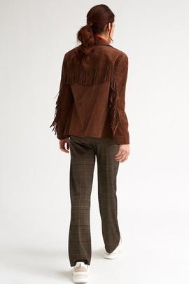 Pantalón Oky Ancho Punto Roma Cuadro Galés Marrón para Mujer