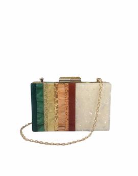 Clutch Rígido Rayas Purpurina Dorada para Mujer