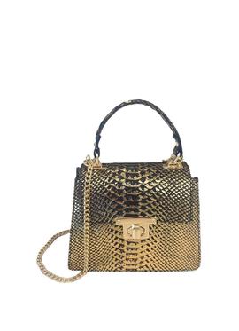 Bolso Asa Piel Efecto Serpiente Dorado para Mujer