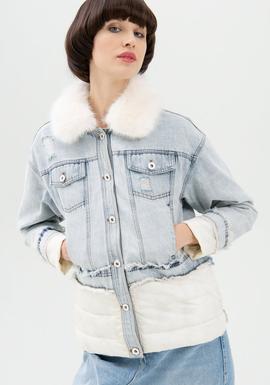 Chaqueta Denim Fracomina Padded Azul y Beige para Mujer