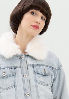 Chaqueta Denim Fracomina Padded Azul y Beige para Mujer