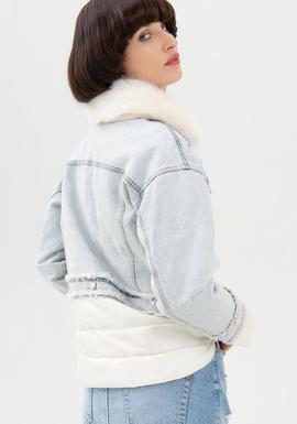 Chaqueta Denim Fracomina Padded Azul y Beige para Mujer