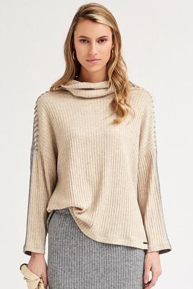Jersey Oky Cuello Alto Punto Canalé Beige y Gris para Mujer