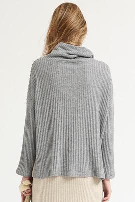 Jersey Oky Cuello Alto Punto Canalé Beige y Gris para Mujer