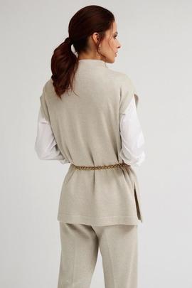 Chaleco Oky Aberturas Punto Doble Lúrex Beige para Mujer
