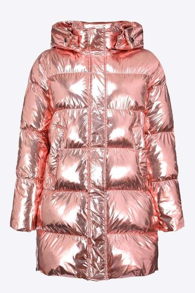 Abrigo Pinko Acolchado Midi Efecto Espejo Rosa para Muje