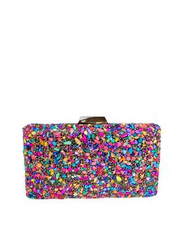 Clutch Negro Cobertura Piedras Multicolor para Mujer