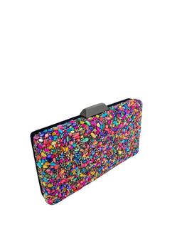Clutch Negro Cobertura Piedras Multicolor para Mujer