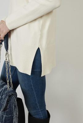 Jersey Montoto Punto Fino Cuello Chimenea Blanco para Mujer