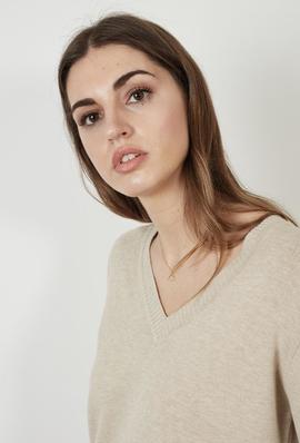 Jersey Montoto Punto Fino Escote Pico Arena para Mujer
