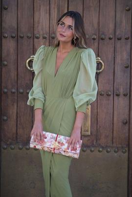 Vestido Seda y Color Amanda Verde para Mujer