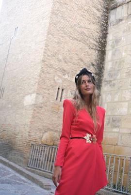 Vestido Seda y Color Peplum Rojo para Mujer