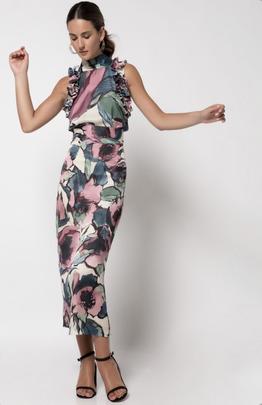 Conjunto Matilde Cano Blusa Volante Falda Estampada para Muj