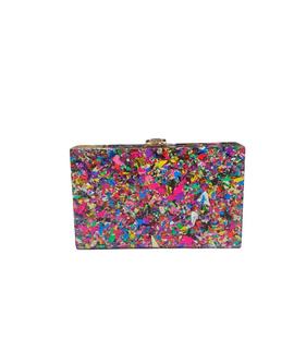 Clutch Cierre Superior Dorado Papeles Multicolor para Mujer