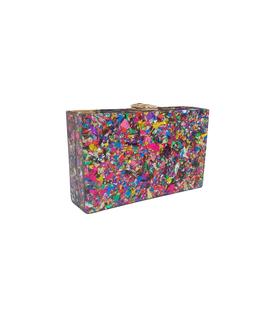 Clutch Cierre Superior Dorado Papeles Multicolor para Mujer