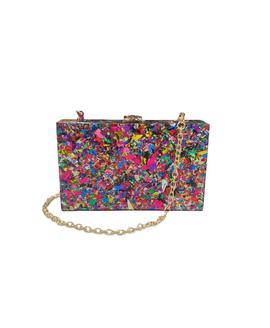 Clutch Cierre Superior Dorado Papeles Multicolor para Mujer