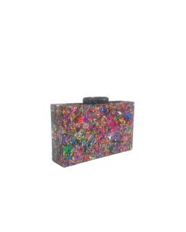 Clutch Rígido Papeles Multicolor Rojo para Mujer