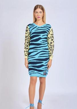 Jersey Largo Punto Dimora Animal Print Azul para Mujer