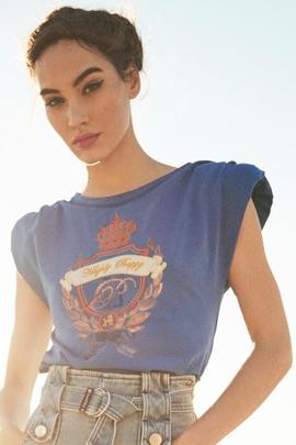 Camiseta H.Preppy Escudo Hombreras Azul para Mujer