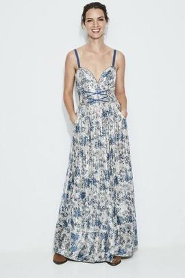 Vestido H.Preppy Cremallera Lentejuela Largo Azul para Mujer
