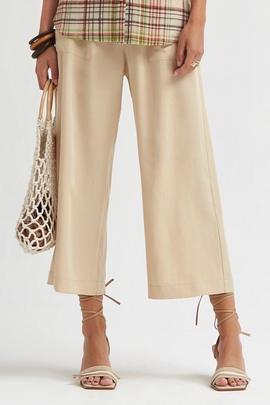 Pantalón Humio Oky Paperbag Sarga De Lyocel Beige para Mujer