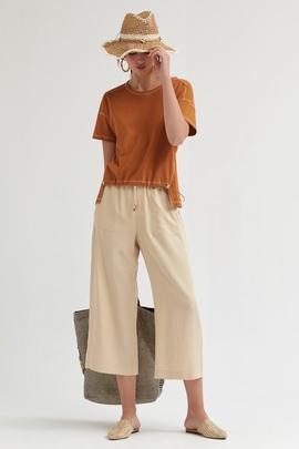 Pantalón Humio Oky Paperbag Sarga De Lyocel Beige para Mujer