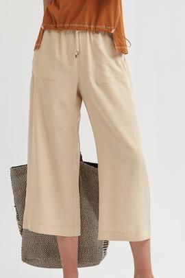 Pantalón Humio Oky Paperbag Sarga De Lyocel Beige para Mujer