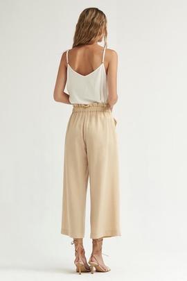 Pantalón Humio Oky Paperbag Sarga De Lyocel Beige para Mujer