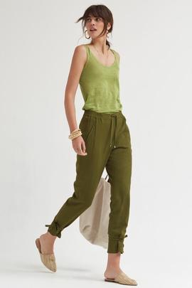 Pantalón Oky Lazada En Bajos Lino Rústico Verde para Mujer