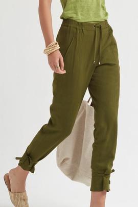 Pantalón Oky Lazada En Bajos Lino Rústico Verde para Mujer