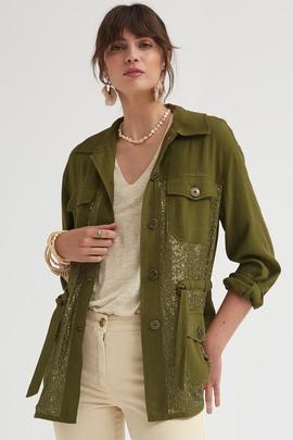 Chaqueta Oky Bolsillos Plastrón Verde para Mujer