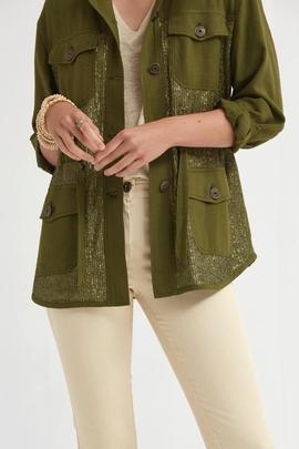 Chaqueta Oky Bolsillos Plastrón Verde para Mujer