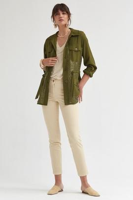 Chaqueta Oky Bolsillos Plastrón Verde para Mujer