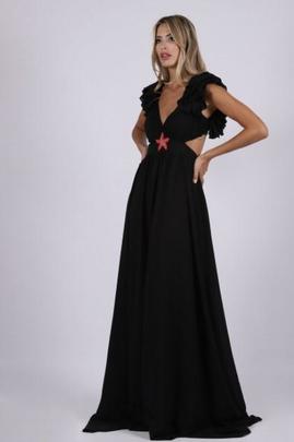 Vestido Largo Carmen Horneros Aberturas Negro para Mujer