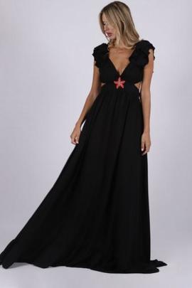 Vestido Largo Carmen Horneros Aberturas Negro para Mujer