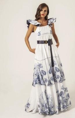 Vestido Largo Masavi Volantes Hombro Salvaje Blanco para Muj